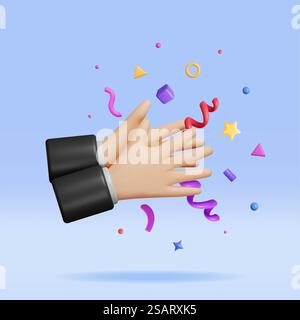 Mains humaines 3D applaudissant isolé sur blanc. Rendre Cartoon applaudissez les mains. Icône mouvement de frottement ou d'appui. Gestes, félicitations, appréciation ou excitation. Illustration vectorielle. Mains humaines 3D applaudissant isolé sur blanc Illustration de Vecteur