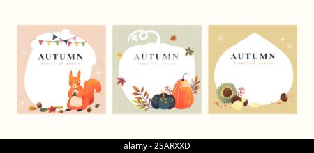 Ensemble d'illustrations dessinées à la main d'automne avec copyspace. Ensemble d'illustrations d'automne Illustration de Vecteur