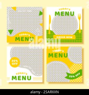 Modèle de publication de bannière de médias sociaux alimentaire avec offres, modèle de bannière carré de restaurant minimal modifiable dans l'illustration 3D. Jeu de publications publicitaires sur les réseaux sociaux du restaurant Illustration de Vecteur