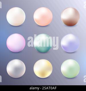 Jeu de perles vectorielles. Collection réaliste de boules brillantes 3D. Sphères isolées, pierres rondes précieuses Illustration de Vecteur