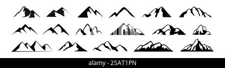 Icônes montagnes définies. Silhouettes noires de relief. Illustration vectorielle dans le style de dessin animé isolé sur fond blanc Illustration de Vecteur