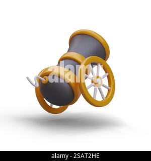 Vue arrière du vieux canon sur roues tire. Armes militaires pour jeu informatique ou concept d'affiche militaire. Illustration vectorielle dans le style de dessin animé dans les couleurs jaune et noir et place pour le texte. Vue arrière du vieux canon sur roues tire. Armes militaires pour jeux informatiques Illustration de Vecteur