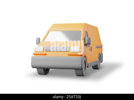 Voiture de fourgonnette de livraison 3D isolée sur blanc. Services de livraison express de Render camion commercial. Concept de livraison rapide et gratuite en voiture. Cargo et logistique. Illustration vectorielle de dessin animé. Voiture de fourgonnette de livraison 3D isolée sur blanc Illustration de Vecteur