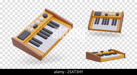 Collection de synthétiseurs de vecteurs. Instrument de musique électronique moderne à clavier. Image réaliste en couleurs. Objet sous différents angles. Illustrations isolées. Collection de synthétiseurs de vecteurs. Instrument de musique électronique moderne à clavier Illustration de Vecteur