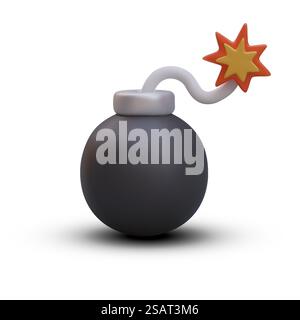 Boulet de canon à fusée allumée. Illustration 3D dans le style de dessin animé. Ancien projectile d'artillerie. Bombe activée. Image vectorielle pour jeu. Elément explosif. Conception Web. Boulet de canon à fusée allumée. Illustration 3D dans le style de dessin animé. Ancien projectile d'artillerie Illustration de Vecteur