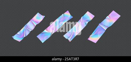 Jeu d'illustrations vectorielles réalistes de bandes de feuille holographique. Collection de rubans métalliques pour conduits évasés. Éléments métalliques 3d sur fond transparent Illustration de Vecteur