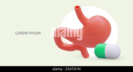 Maladies de l'estomac. Infection à Helicobacter pylori. Ulcère peptique. Traitement avec comprimés, capsules. Affiche pour institution médicale. Gabarit publicitaire gastro-entérologue. Maladies de l'estomac. Infection à Helicobacter pylori. Ulcère peptique. Traitement avec comprimés, capsules Illustration de Vecteur