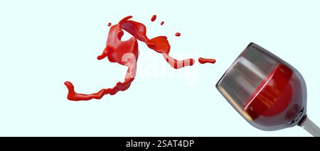 3d éclaboussure réaliste de vin et de verre à vin avec boisson alcoolisée rouge. Affiche pour magasin vendant du vin. Illustration vectorielle avec place pour le texte et fond bleu. 3d éclaboussure réaliste de vin et de verre à vin avec boisson alcoolisée rouge Illustration de Vecteur