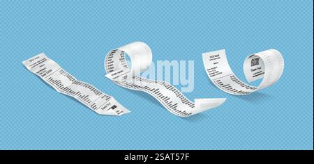 Contrôles financiers pour les marchandises ensemble d'illustration vectorielle réaliste. Factures pour modèles de paiement de commandes. Recettes financières 3d sur fond transparent Illustration de Vecteur