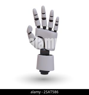 Bras robotique 3D en position verticale. Imitation de la main humaine avec cinq doigts. Manipulateur soigné. Nouvelles technologies. Aide en métal. Illustration vectorielle avec ombre. Bras robotique 3D en position verticale. Imitation de la main humaine avec cinq doigts Illustration de Vecteur