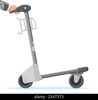 Camion à main vide isolé sur fond blanc. Icône de chariot à bagages d'aéroport en métal. Chariot à main à l'arrivée. Chariot à main pour bagages ou shopping. Matériel de transport. Illustration vectorielle plate de dessin animé. Camion à main vide isolé sur fond blanc. Illustration de Vecteur