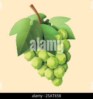 bouquet de raisin blanc coupé en papier 3d. Illustration de Vecteur