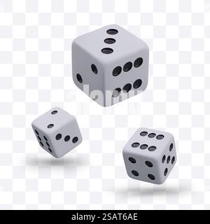 Cubes de jeu de pari 3D dans différentes positions et tailles. Casino, jeux de hasard et jeux de société. Cubes blancs avec des nombres aléatoires. Objet pour jeux de société. Illustration vectorielle dans le style 3D. Cubes de jeu de pari 3D dans différentes positions et tailles Illustration de Vecteur