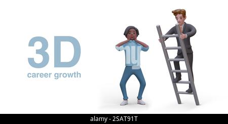 Concept de croissance de carrière. Guy regarde sous le choc comme un homme en costume d'affaires grimpe à l'échelle. Transition vers un niveau supérieur, nouveau poste. Personnages vectoriels dans le style de dessin animé. Concept de croissance de carrière. Guy regarde sous le choc comme un homme en costume d'affaires grimpe à l'échelle Illustration de Vecteur