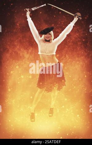 Belle jeune femme pirate avec un pistolet à silex et l'épée Banque D'Images