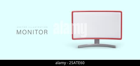 Moniteur à blanc incurvé fin. Écran large avec vue améliorée. Ecran plat sur socle. Modèle de publicité horizontale. Concept pour cinémas en ligne, magasins vendant des moniteurs, TV. Moniteur à blanc incurvé fin. Écran large avec vue améliorée. Ecran plat sur socle Illustration de Vecteur