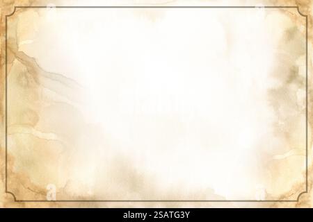 Vieux papier jauni avec des taches et des rayures. Fond aquarelle avec des stries de peinture, imitation de la texture d'un ancien manuscrit en couleur sépia. Fond abstrait flou pour le style grunge. Banque D'Images