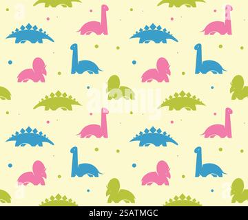 Fond de bébé d'enfants avec des dinosaures mignons. Motif sans couture vectoriel. Illustration de Vecteur