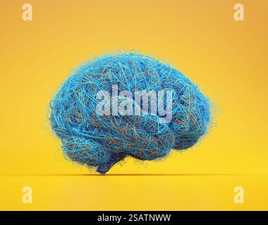 Cerveau fait de fil. Concept de brainstorming. IL S'AGIT D'UNE ILLUSTRATION DE RENDU 3D. Banque D'Images