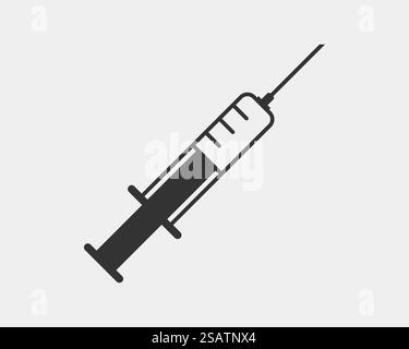 Vecteur d'icônes médicales. Icône de seringue médicament médicament. Silhouette noire et blanche isolée sur fond. Illustration de Vecteur