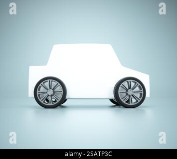 Voiture de dessin animé blanche générique. Parfait pour le placement de texte. IL S'AGIT D'UNE ILLUSTRATION DE RENDU 3D. Banque D'Images
