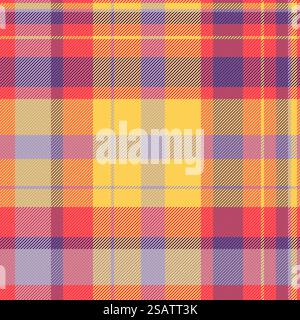 Tartan textile de fond de plaid en tissu sans couture avec un contrôle de motif de texture vectoriel dans les couleurs rouge et ambre. Illustration de Vecteur