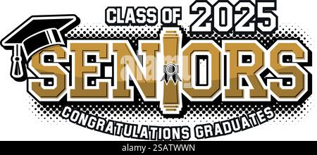 Lettrage Senior Class 2025 pour les voeux, carte d'invitation. Texte pour la conception de graduation, événement de félicitations, T-shirt, fête, lycée ou collège gr Illustration de Vecteur