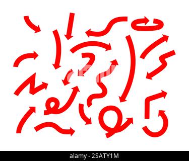 Icône de flèche rouge indiquant une direction différente. Un ensemble d'icônes isolé sur un fond blanc pour les bannières de site Web annonces et les éléments de conception. Illustration de Vecteur