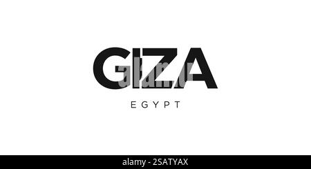 Gizeh en Egypte emblème pour imprimé et web. La conception présente un style géométrique, illustration vectorielle avec une typographie audacieuse dans une police moderne. Lettrage de slogan graphique isolé sur fond blanc. Illustration de Vecteur