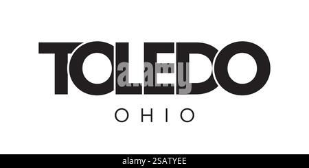 Toledo, Ohio, États-Unis typographie texte design. Logo America avec lettrage de ville graphique pour les produits imprimés et Web.. Toledo, Ohio, États-Unis typographie texte design. Logo America avec lettrage de ville graphique pour l'impression et le web. Illustration de Vecteur