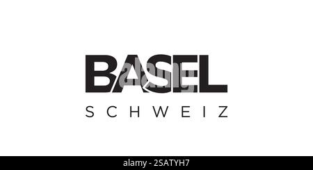 Emblème Bâle en Suisse pour l'imprimé et le web. La conception présente un style géométrique, illustration vectorielle avec une typographie audacieuse dans une police moderne. Lettrage de slogan graphique isolé sur fond blanc. Illustration de Vecteur
