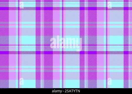 Plaid de texture de tartan pur, textile de fond de vecteur de couverture. Tissu sans couture à motif de chaîne de couleur violette et sarcelle. Illustration de Vecteur
