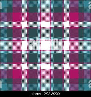 Conception de vecteur d'arrière-plan pixel. Plaid moderne sans coutures. Tissu à texture carrée. Tartan textile écossais. Couleur de beauté madras ornement. Illustration de Vecteur