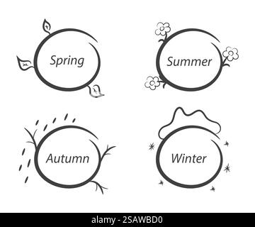 Cadres de message nature saisons printemps été automne hiver. Illustration vectorielle.. Cadres de message nature saisons printemps été automne hiver Illustration de Vecteur