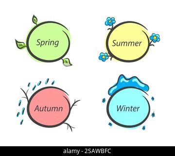 Cadres de message nature saisons printemps été automne hiver couleur ensemble. Illustration vectorielle.. Cadres de message nature saisons printemps été automne hiver couleur ensemble Illustration de Vecteur