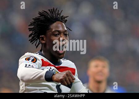 Roumanie, Roumanie. 30 janvier 2025. Kobbie Mainoo de Manchester United célèbre le but lors du match de football de l'UEFA Europa League entre Manchester United et la FCSB à Bucarest, Roumanie, le 30 janvier 2025. Crédit : Cristian Cristel/Xinhua/Alamy Live News Banque D'Images