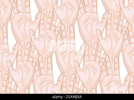 illustration vectorielle horizontale de modèle sans couture à mains levées. mains levées sans couture à l'horizontale Illustration de Vecteur