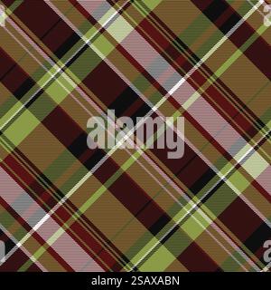 Motif de mosaïque vectoriel plaid, vérification répétée de la texture tartan. Tissu textile de fond sans fin sans couture dans les couleurs rouge et citron vert. Illustration de Vecteur