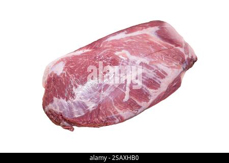 Viande de cou de porc fraîche crue, non coupée isolée sur blanc, pas de gens. Banque D'Images