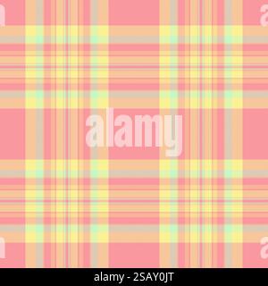 Donnez un contrôle textile de fond, dénudez la texture tartan à carreaux. Vecteur de tissu de motif de traçage sans couture dans la palette de couleurs rouge et jaune. Illustration de Vecteur