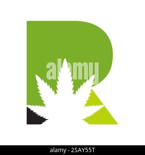 Lettre initiale R concept de conception de logo cannabis avec symbole de feuille de marijuana médicale Illustration de Vecteur