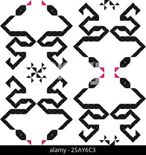 Snake 2025 chine le nouvel an. Les motifs géométriques sans couture en noir et blanc créent un design visuellement magnifique et symétrique. Illustration de Vecteur