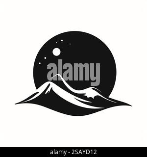 Silhouette de montagne avec icône de conception de ciel nocturne isolé sur icône blanche. Conception de modèle de logo, emblème, symbole créatif, icône vectorielle Illustration de Vecteur