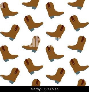 Modèle sans couture de vecteur de botte de cowboy de dessin animé plat coloré isolé sur fond blanc Illustration de Vecteur