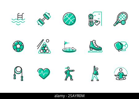 Sports et se mettre en forme - ensemble d'icônes de style de conception de ligne Illustration de Vecteur