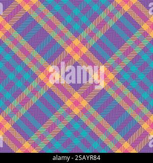 Tartan de motif de texture de kilt, contrôle de plaid vectoriel rose. Fond de tissu textile exotique sans couture dans la palette de couleurs violette et ambre. Illustration de Vecteur