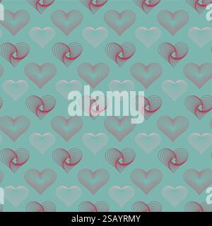 Modèle moderne sans couture de symboles de coeur filaire. Joli imprimé romantique de fond de coeurs d'amour rose. Saint-Valentin ou fête des mères Illustration de Vecteur
