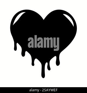 Silhouette en forme de coeur icône goutte à goutte. Coeur noir fondant avec des gouttes. Elément de conception vectorielle simple Illustration de Vecteur