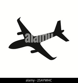 Silhouette noire d'avion volant sur fond blanc. Icône avion. Symbole de transport aérien de passagers. Illustration vectorielle Illustration de Vecteur