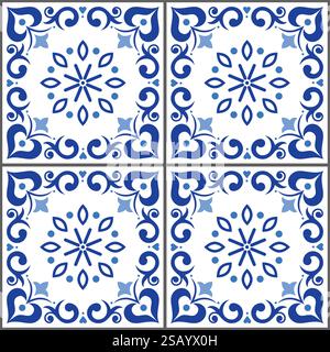 Conception de carreaux de papier peint azulejo - motif sans couture vectoriel - style portugais et espagnol Illustration de Vecteur